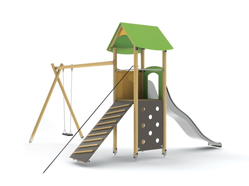 Детская игровая площадка Mief MIN106 башня с горкой, крышей и качелями от компании МАФМАРКЕТ