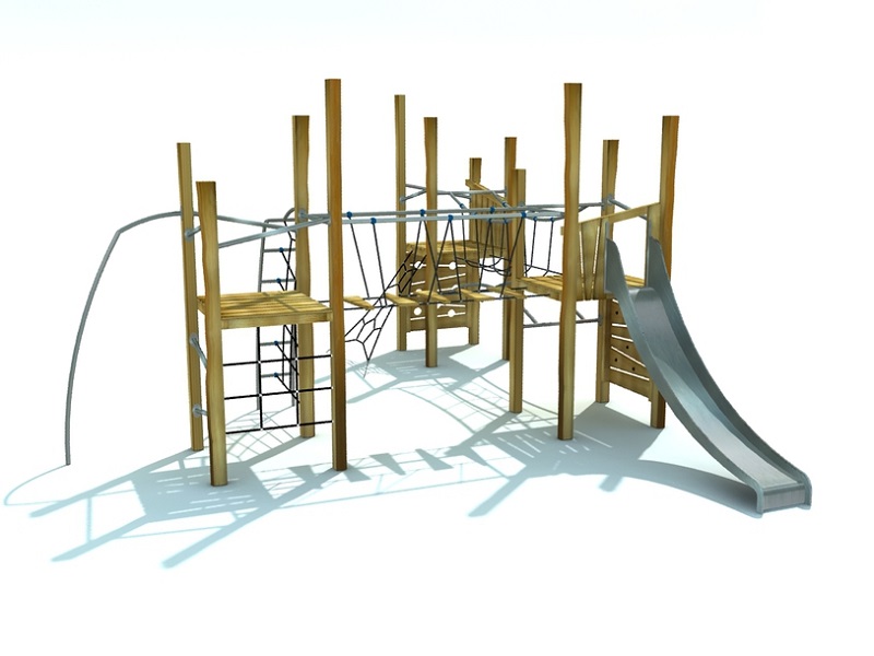 Детская игровая площадка Torid 2 три башни с горкой и сеткой от компании МАФМАРКЕТ