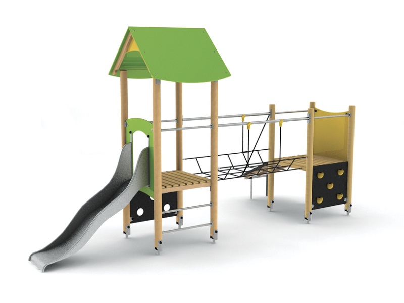 Детская игровая площадка Mipe две низкие башни с горкой и мостиком от компании МАФМАРКЕТ