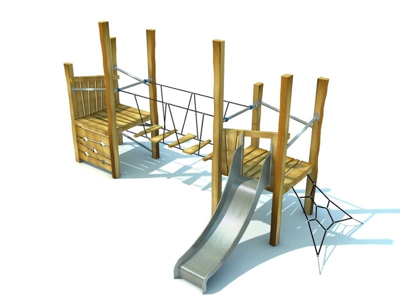 Детская игровая площадка Torvdur 4 две башни с горкой и сеткой от компании МАФМАРКЕТ