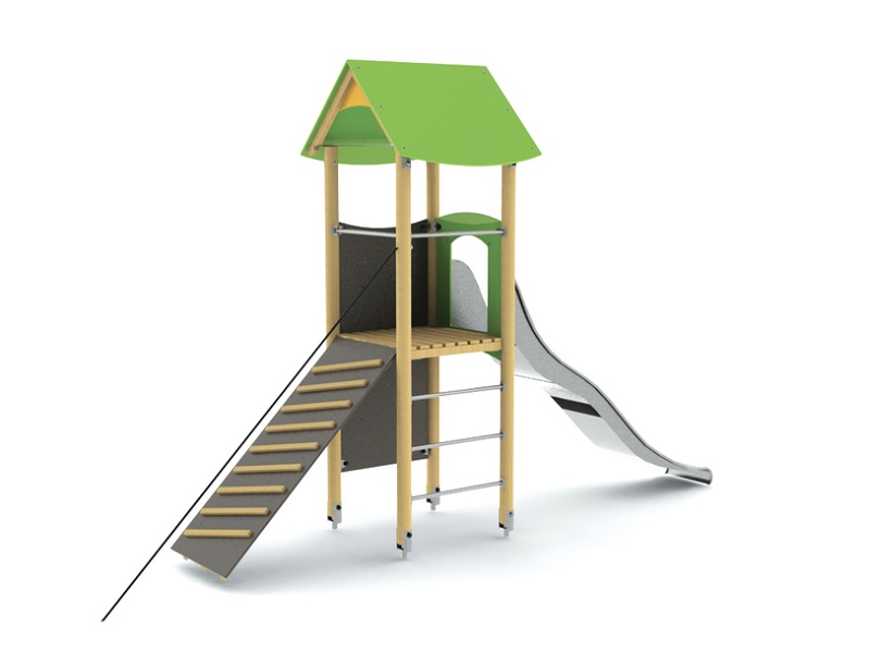 Детская игровая площадка Mioo башня с горкой, крышей и сеткой для лазания от компании МАФМАРКЕТ