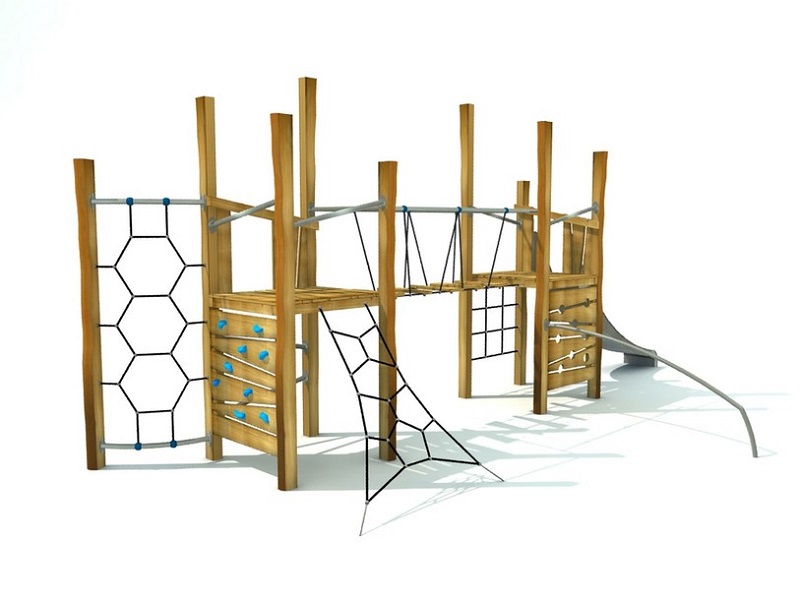 Детская игровая площадка Torvdur 2 две башни с горкой и сеткой от компании МАФМАРКЕТ