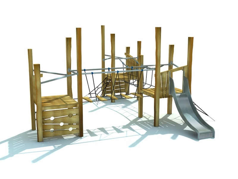 Детская игровая площадка Torid 4 три башни с горкой и сеткой от компании МАФМАРКЕТ