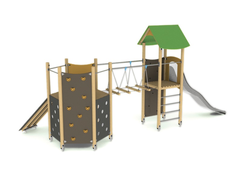 Детская игровая площадка Mice две башни с горкой, мостиком и стеной для лазания от компании МАФМАРКЕТ