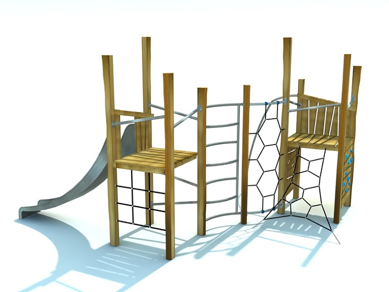 Детская игровая площадка Torvdur 3 две башни с горкой и сеткой от компании МАФМАРКЕТ