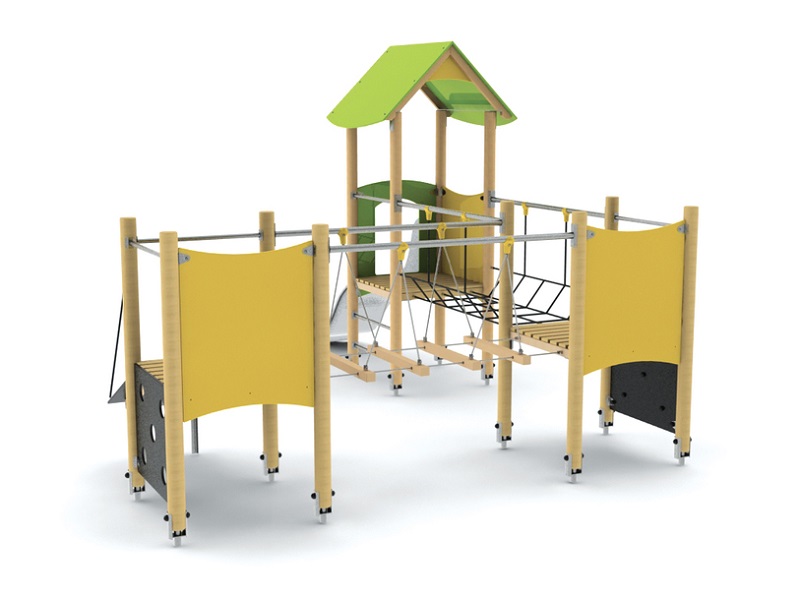 Детская игровая площадка Mier две низкие башни с горкой, мостиками и лазалками от компании МАФМАРКЕТ
